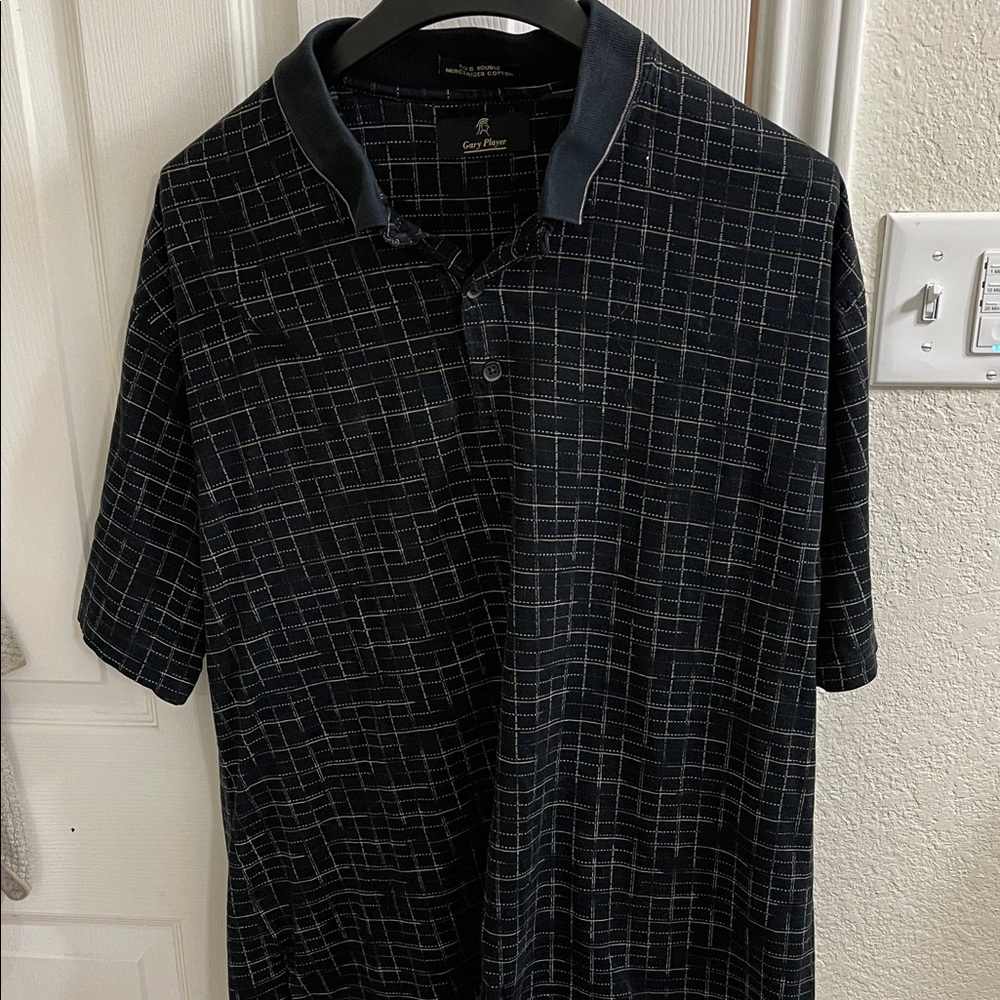 LIKE NEW Gary Player Men's L Navy Checkered Polo Shirt